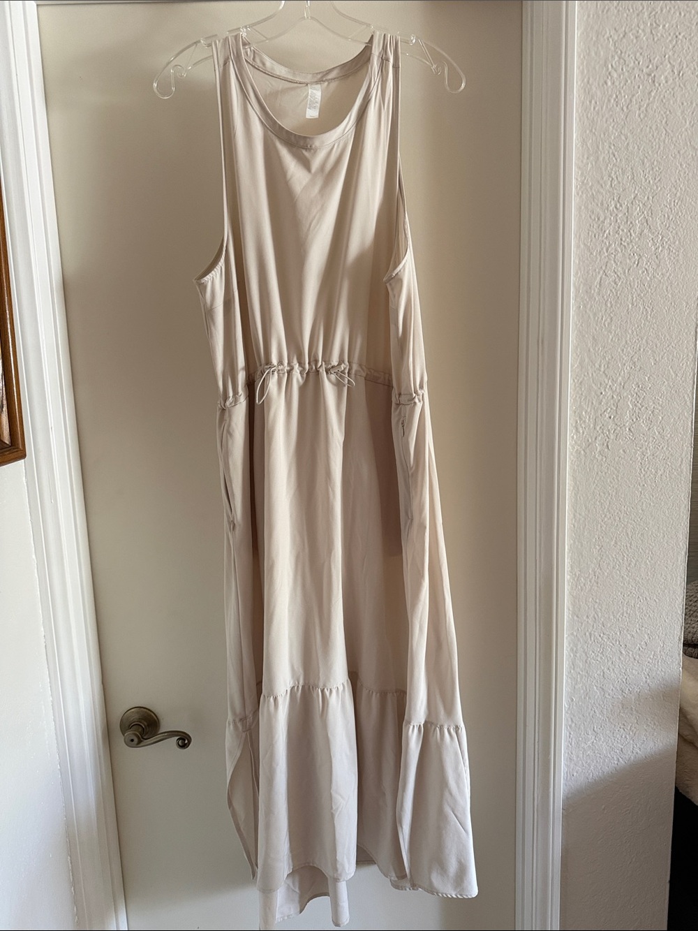 Zella-Light Cream Sleeveless Drawstring Waist Maxi Dress